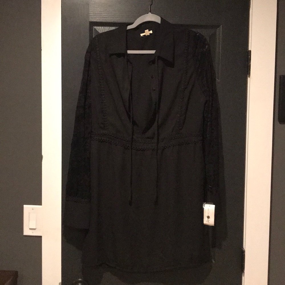 Maison Jules lace long sleeved button down dress